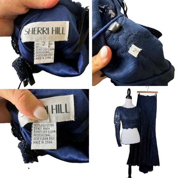 Sherri Hill Navy Embellished 2 Piece Trumpet Maxi Formal Prom Homecoming Dress - Picture 12 of 12